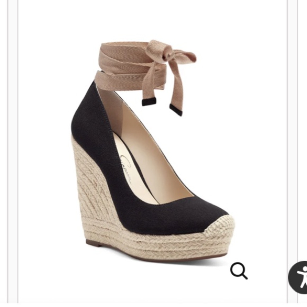 JESSICA SIMPSON Sexie Canvas Ankle Wrap Bow Platform Espadrilles